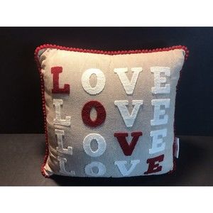 Hearts and Kisses LOVE Pillow Applique Valentines Toss Throw Pillow 12" x 12"